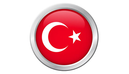 Obraz premium Turkish flag button with a glossy finish and metallic border representing national pride