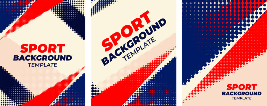 Red and navy blue sports background layout set featuring dynamic diagonal slash texture for sport athletic 