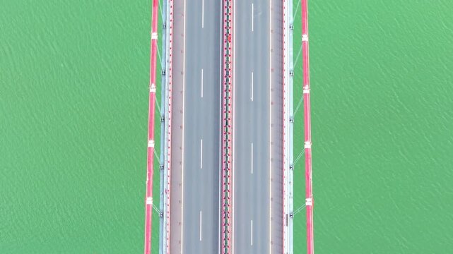 Aerial View of Xingkang Bridge over Dadu River in Luding Sichuan China