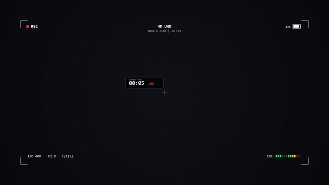 Digital Camera Viewfinder Overlay with Recording Timer and Settings