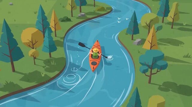 Bright orange kayak glides through calm blue water