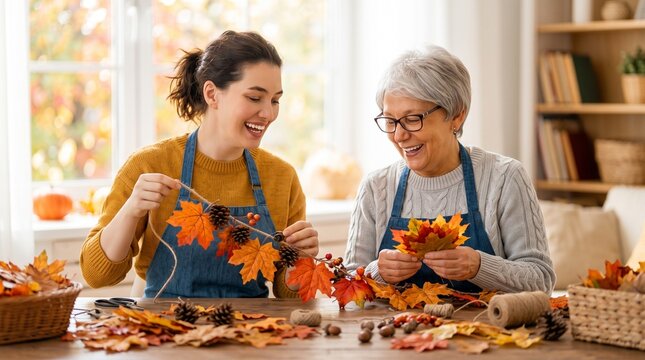 Women doing autumn decor