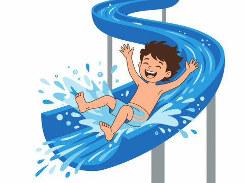 Happy boy sliding water slide