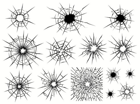 Broken glass bullet holes vector