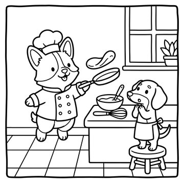 Corgi Chef cute dog coloring page