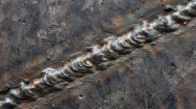 Close up of a textured metal weld joint