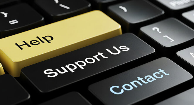 Keyboard keys showing help support us and contact for customer service