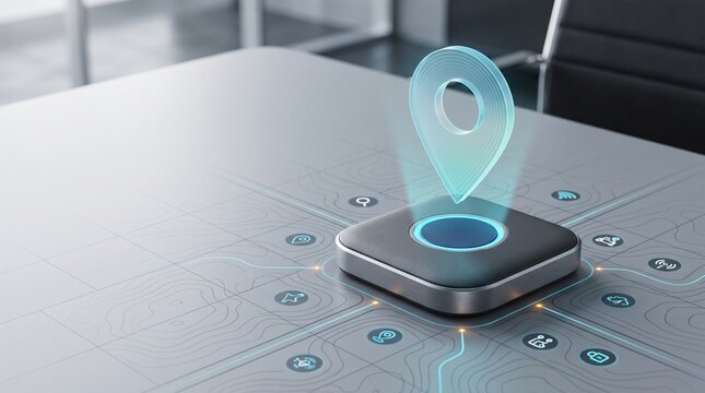 Glowing location pin hologram on smart device for digital navigation system