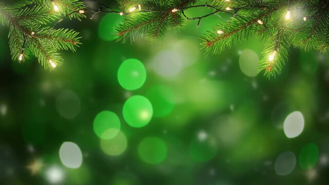 Christmas Pine Branches with Bokeh Lights 4K Generative AI