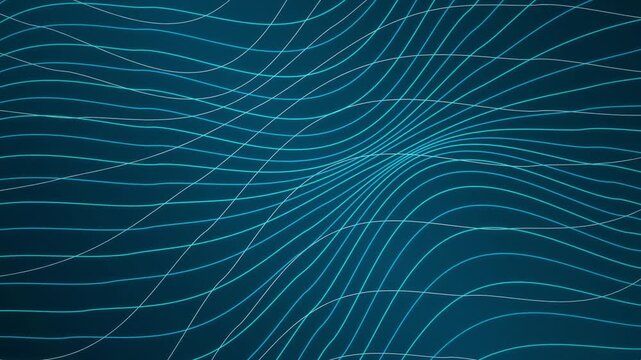 Cyan glowing grid wavy lines seamless loop motion background