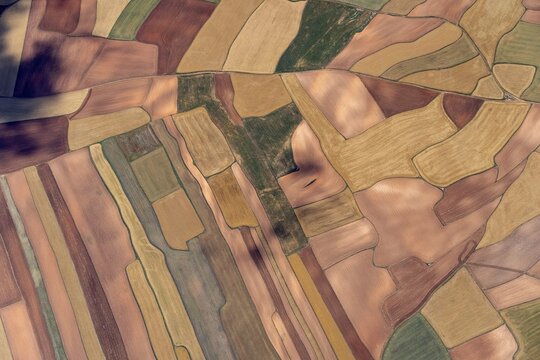 Landscape near Teruel from the air, agriculture, fields, aerial view, Aragon, Spain