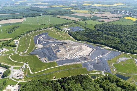 M&uuml;ll Deponie Ihlenberg, waste disposal, waste, aerial view, aerial photograph, aerial view, aerial photograph, rubbish, rubbish mountain, rubbish dump, rubbish dump, landfill, nature, environment, environmental protection, refuse, VEB, bird's eye view, Sch&ouml;nberg, Mecklenburg-Western Pomerania, Germany