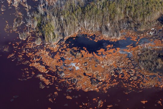 Aerial view, red sludge landfill, Stade, Lower Saxony, Germany