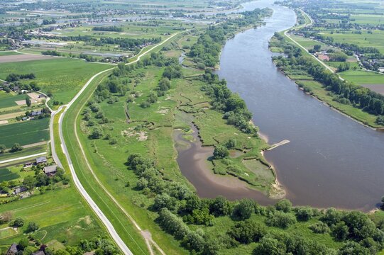 Heukenlock nature reserve on the Elbe from the air, Tiedeauenwald, Tiede, low tide, high tide, freshwater mudflats, Elbe island, Elbe, dike, aerial photo, Wilhelmsburg, Hamburg, Germany