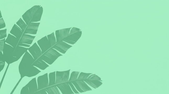 Tropical banana leaves silhouette pattern on soft mint green, summer nature aesthetic, exotic botanical illustration, jungle foliage design element, fresh organic texture