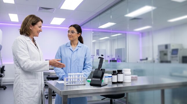 Trainer welcomes technician into a biotech prep suite