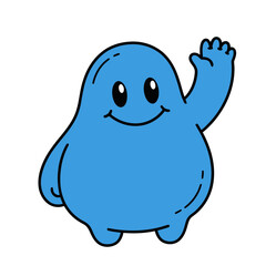 Fototapeta premium Blue cartoon character waving