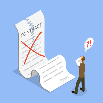 3D Isometric Flat Vector Illustration of Contract Canceling, Deal Cancellation