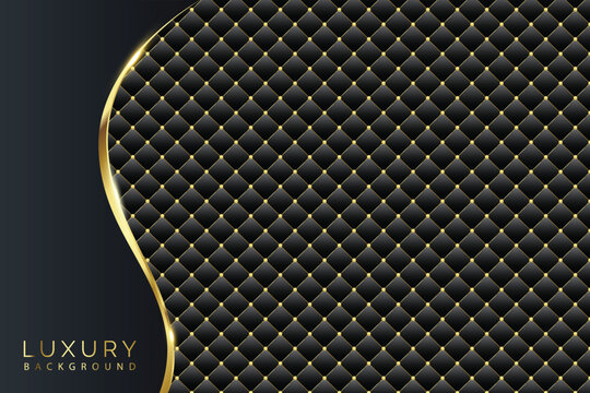 Black diamond shape upholstery luxury pattern background with buttons with golden border