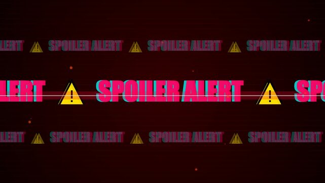 Spoiler Alert Text Animation with Warning Symbols on Dark Background