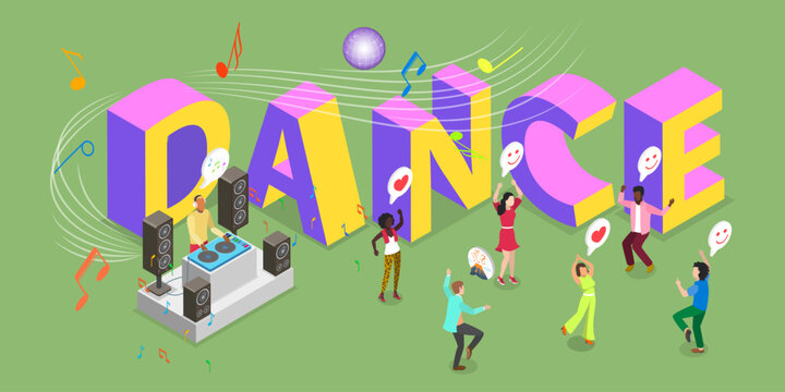 3D Isometric Flat Vector Illustration of Dance, Vibrant Young Adults Dancing And Partying At Disco Event