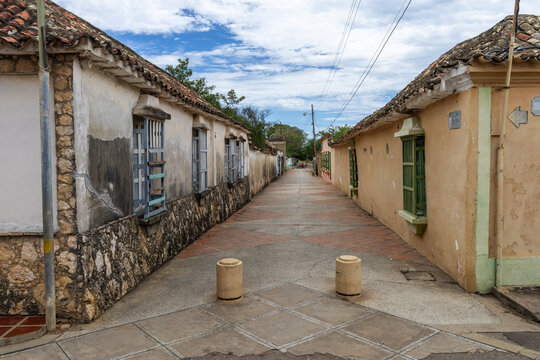 Colonial Houses and Cobblestone Pedestrian Street in Old Town Santa Ana de Coro Falcon State