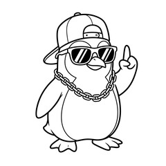 Fototapeta premium Cool penguin cartoon character wearing cap sunglasses and chain.