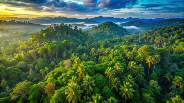 Aerial view of beautiful tropical forest in aceh province indonesia