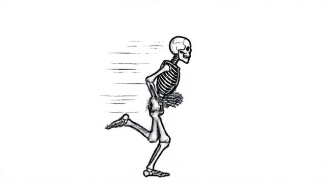 Animated Skeleton Running Sequence, Looping Motion Graphics, Halloween Animation, Spooky Character Design