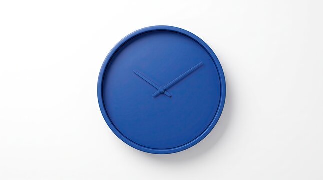 Blue 3 d rendered wall clock with hour and minute hands, minimal style
