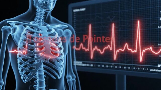 Animated Human Skeleton with Ecg Heart Rate Monitor Displaying Prolonged Qt Interval and Torsades De Pointes