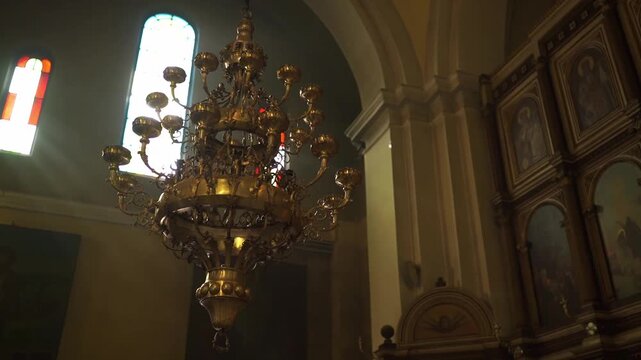 Golden church illumination. Intricate altar with luminous artistry