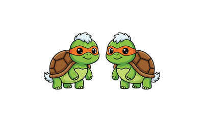 Obraz premium Cartoon Turtle Characters Wearing Orange Masks on White Background