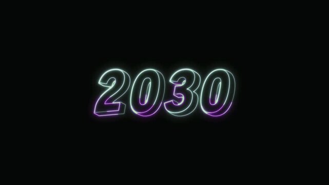  2030 New Year Text Neon Seamless Loop 4K Glowing Typography Animation for VFX and Video Editing