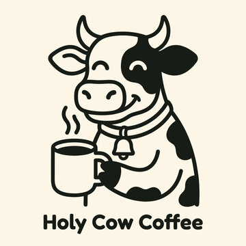 Black and white cow with coffee.