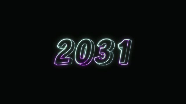 2031 New Year Text Neon Seamless Loop 4K Glowing Typography Animation for VFX and Video Editing