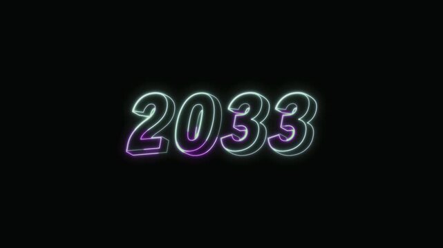  2033 New Year Text Neon Seamless Loop 4K Glowing Typography Animation for VFX and Video Editing