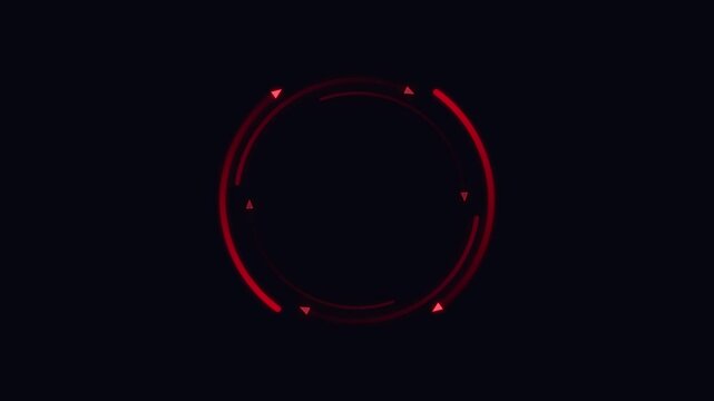 red circular arrow. Red rotating glowing circular arrows on black background