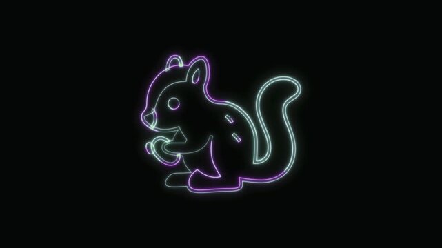  Chipmunk Icon Neon Seamless Loop 4K with Black Background Animated Promotional Typography for Video Editing