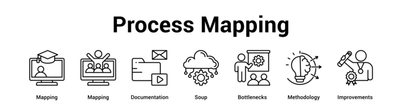 Process Mapping web banner icon vector illustration concept for business with icon of Mapping, Mapping, Documentation, Soup, Bottlenecks.