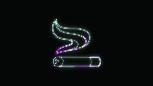  Cigarette Icon Neon Seamless Loop 4K with Black Background Animated Promotional Typography for Video Editing