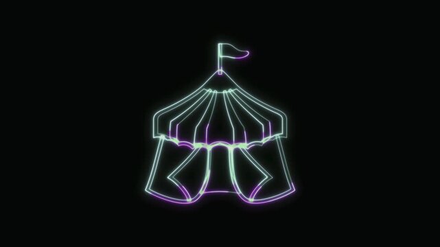  Circus Tent Icon Neon Seamless Loop 4K with Black Background Animated Promotional Typography for Video Editing