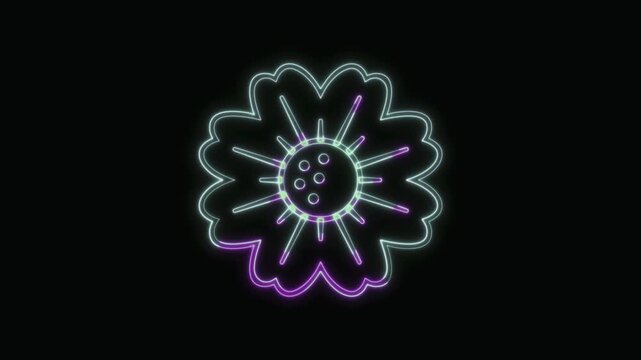  Flower Icon Neon Seamless Loop 4K with Black Background Animated Promotional Typography for Video Editing