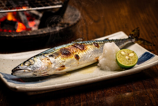 Delicious Grilled Pacific Saury with Grated Radish and Sudachi