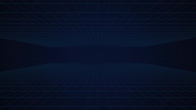 Blueprint grid animation. Blue digital grid background with top and bottom perspective planes