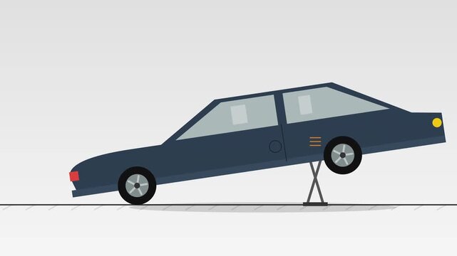 Flat 2D Side Profile Animation of a Car Being Lifted by a Scissor Jack for Repair, 4K 60fps Canvas
