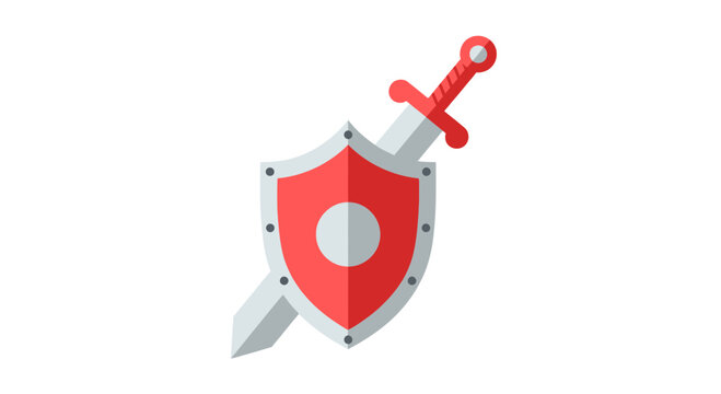 Medieval Sword and Shield Icon Illustration - Flat Design Defense and Security Concept