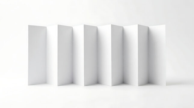 Blank White 8-Panel Accordion Fold Brochure Mockup Template, Realistic 3D Render of Zigzag Folding Leaflet Isolated on White Background for Branding Presentation and Print Advertising Design.