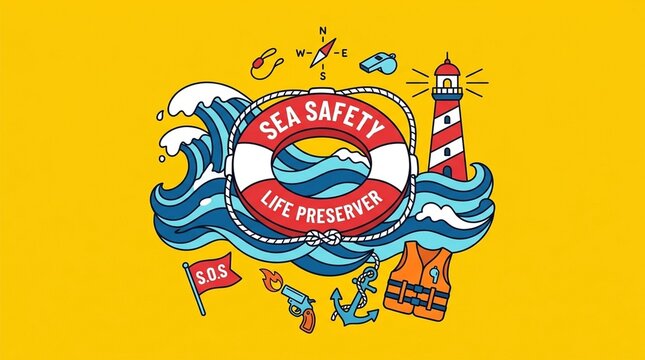 Sea Safety Life Preserver Nautical Vector Illustration Badge