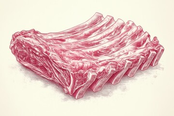 Fototapeta premium A Cartoon Style Drawing of Raw Pork Ribs on a Cutting Board